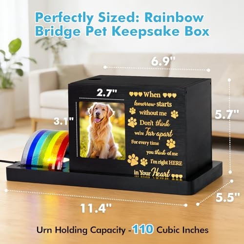 Rainbow Bridge Pet Memorial Gifts – LED Light Dog or Cat Urns for Ashes with
