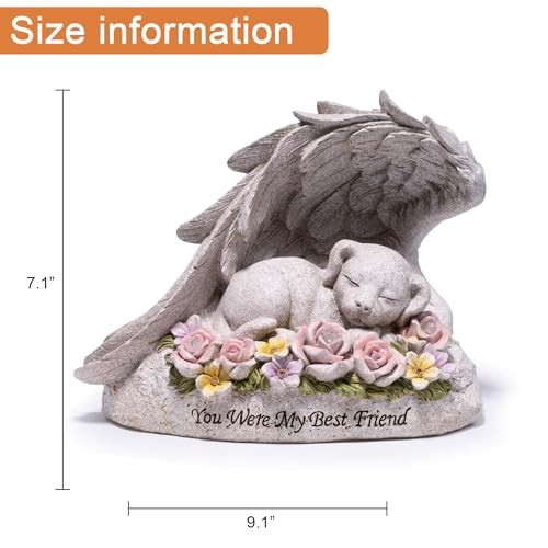 Solar Pet Memorial Garden Statue, Resin Dog Memorial Dog in Angel Wing