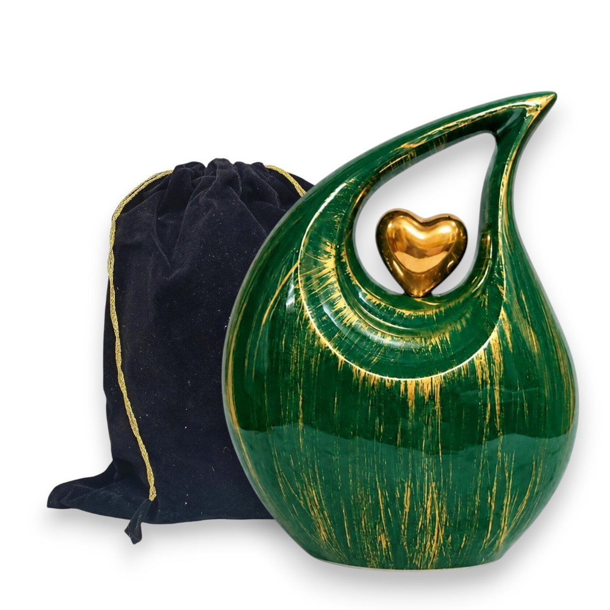 New Large Green Gold Teardrop Cremation Urn Human Adult Ashes 200 Cu In Memorial