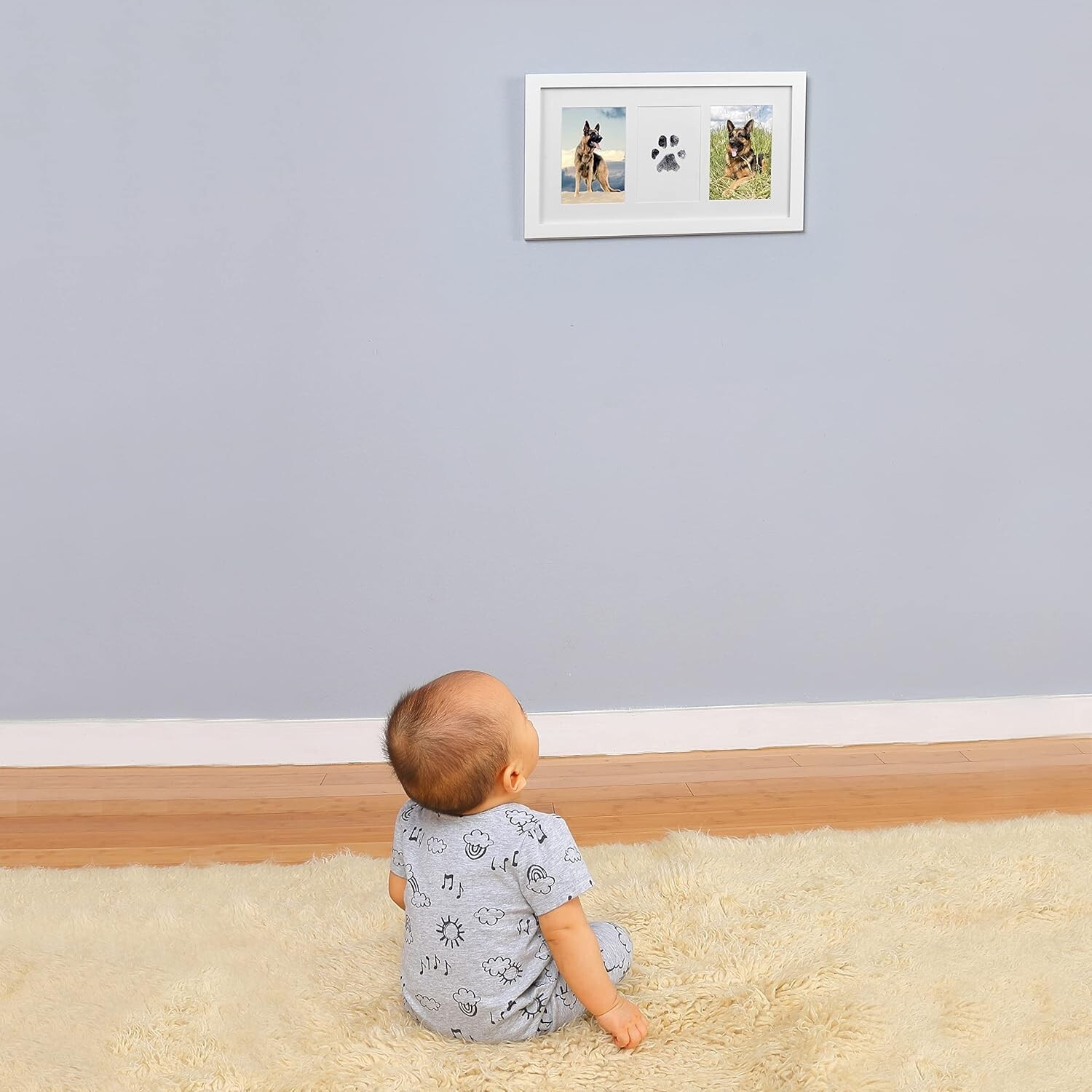 Thoughtful Pet Memorial Frame: Double Picture Display with Large Ink Pad – White