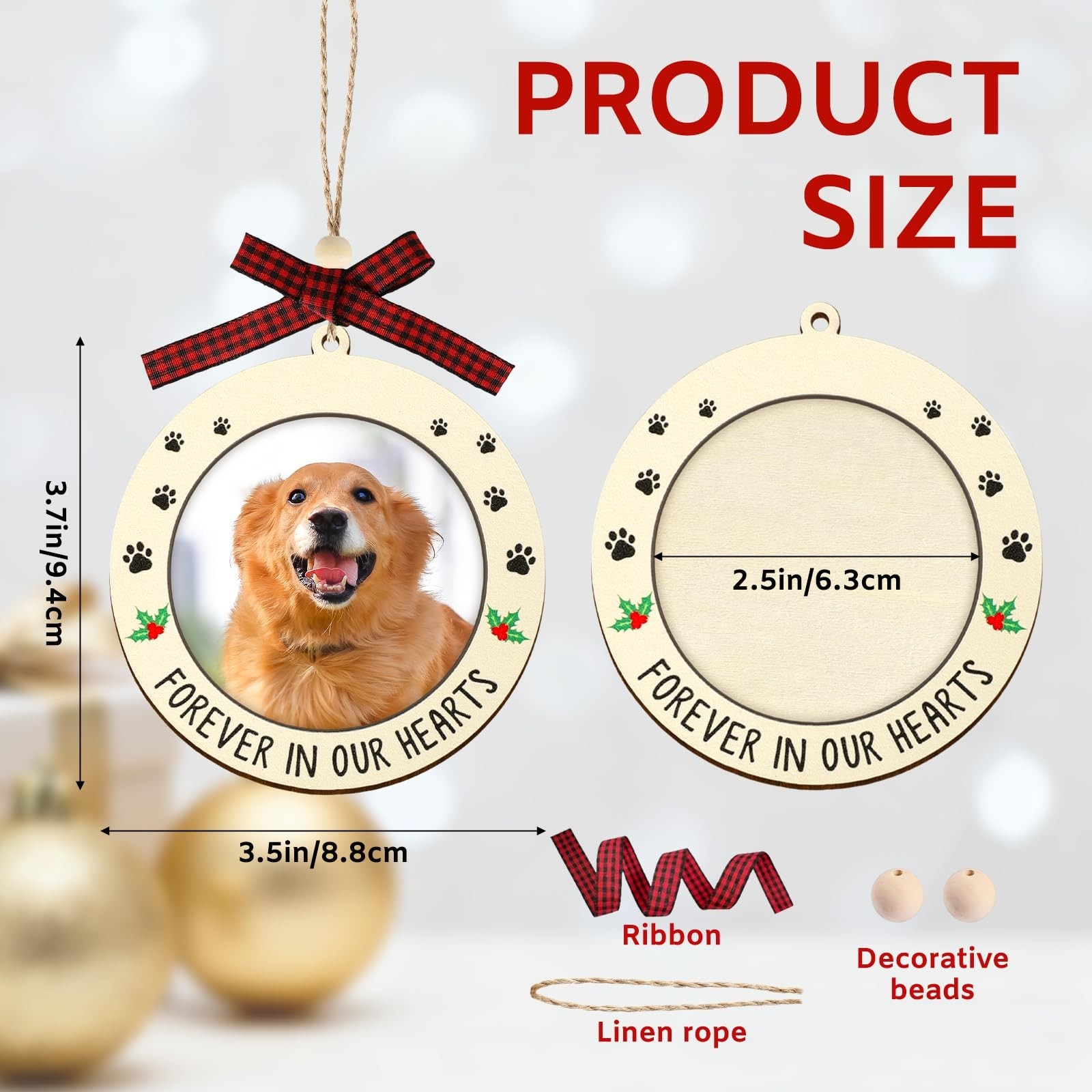 Dog Memorial Photo Ornament 2025, Forever in Our Hearts Wooden Hanging 2.5″ P…