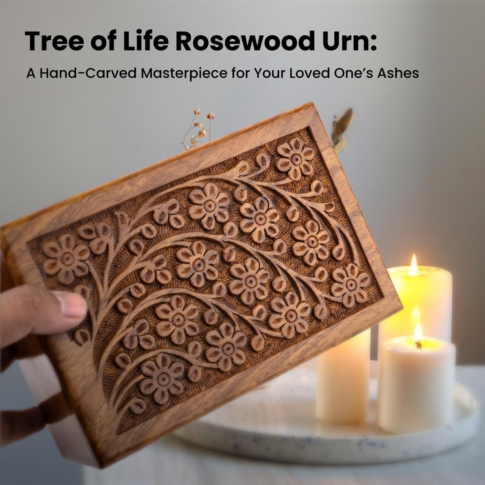 Natural Rosewood Hanging Ornament Wooden Urn Box Tree of Life Design 40lbs