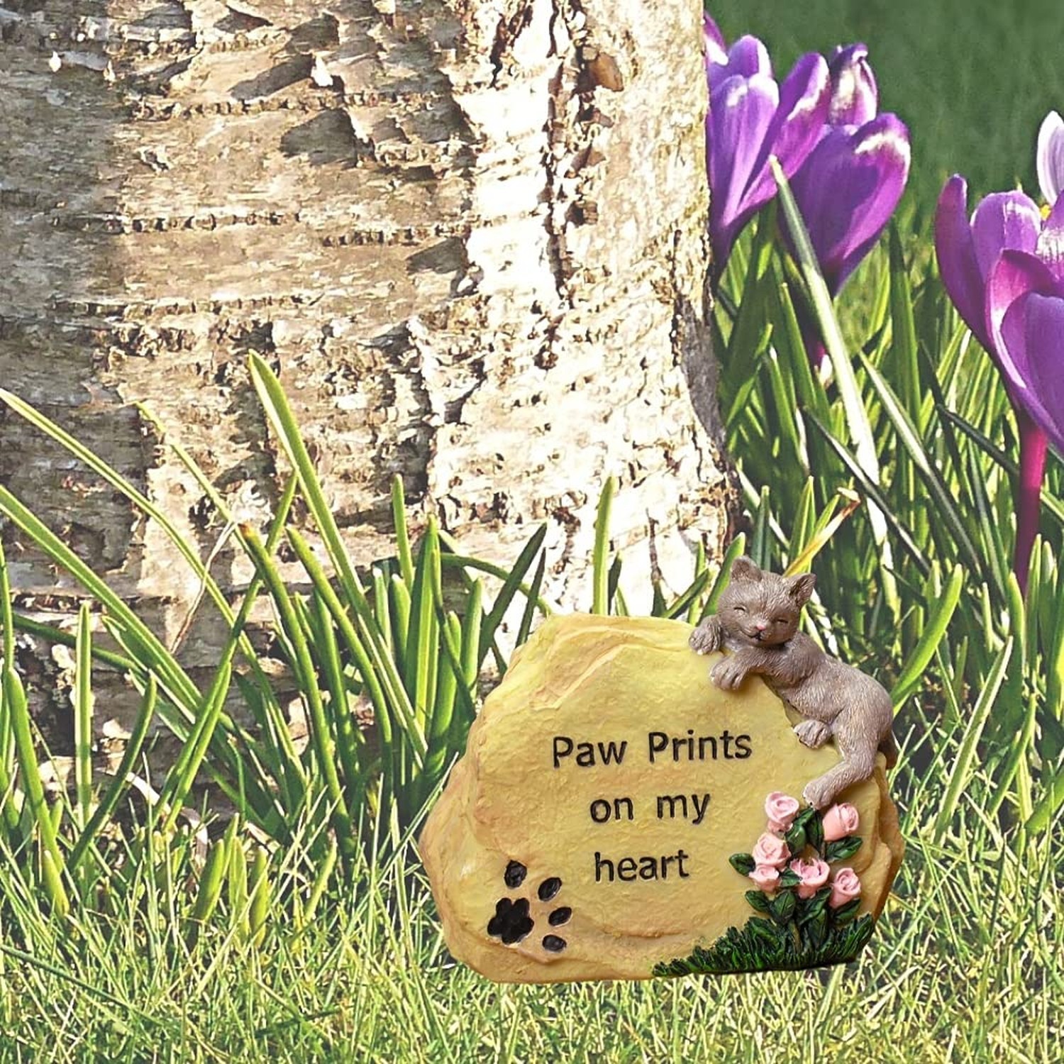 BANBERRY DESIGNS Paw Prints on My Heart Cat Memorial Stone – Pet Sympathy Gif…