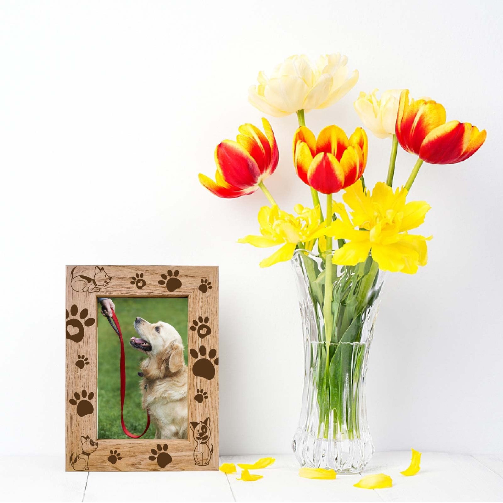 CREATCABIN Engraved Wood Frame Dog Paw Puppy Tabletop 4″ x 6″ Vertical Natura…
