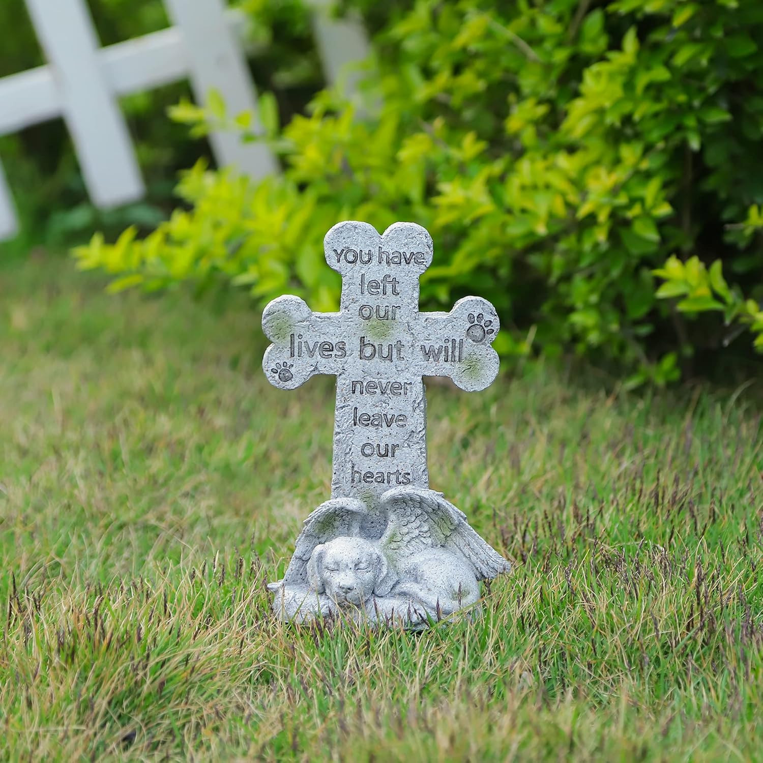 Memorial Statue – Sleeping Dog Angel Cross Tombstone, Grave Marker for Deceased
