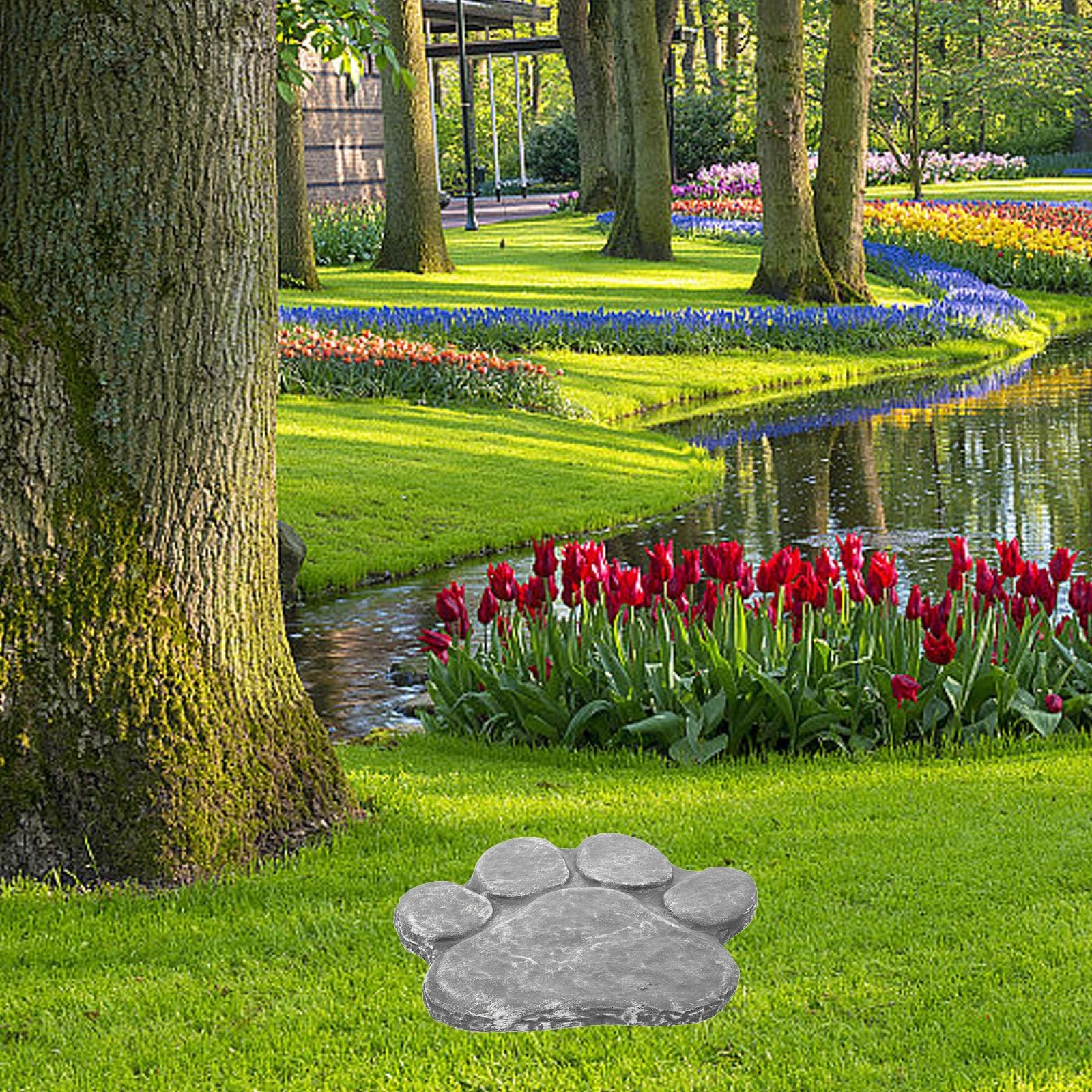 Pet Tombstone Memorial Stone Dog Paw Print Sculpture Lightweight Outdoor Gard…