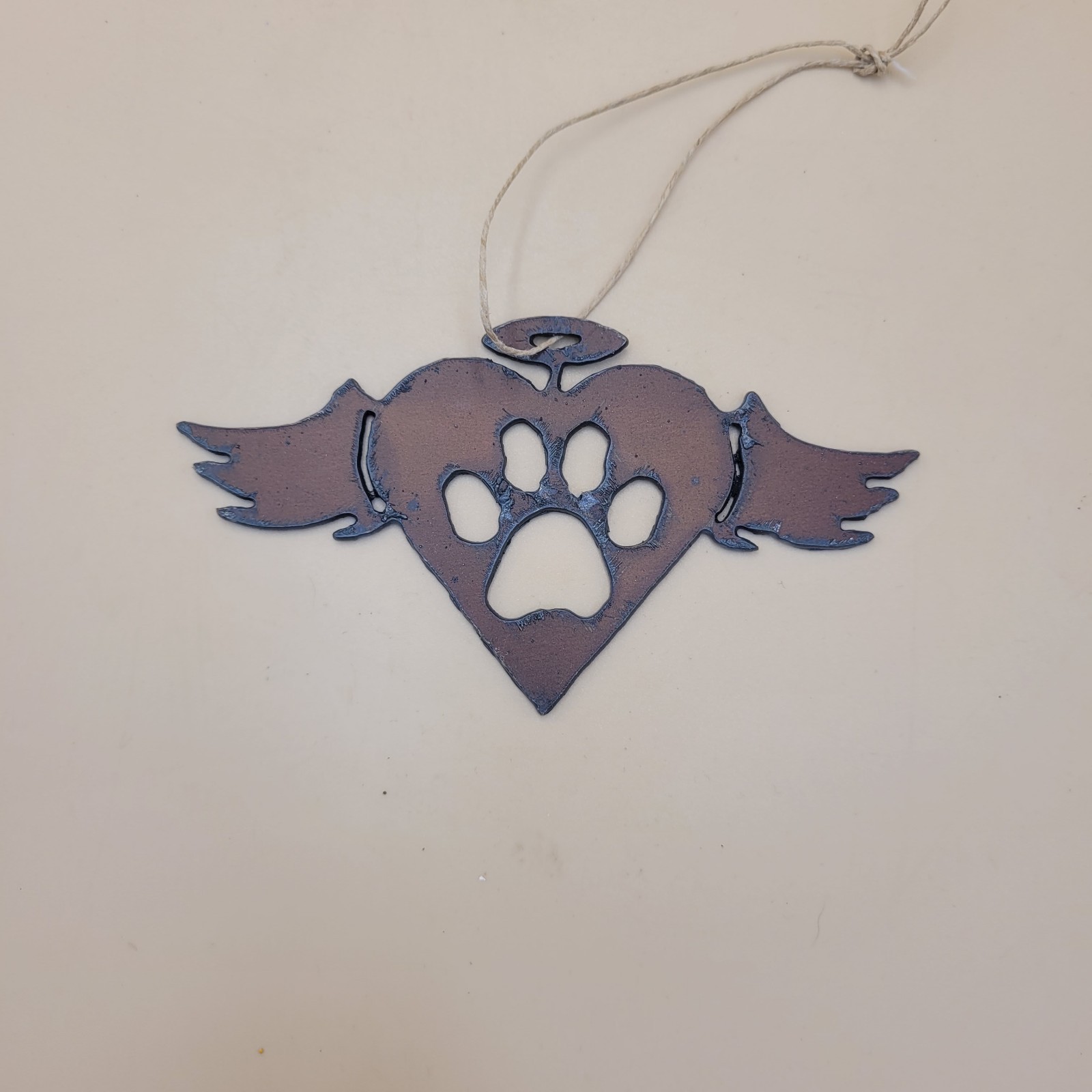 Cut Metal Ornament of a Dog Or Cat Winged Paw Print Pet Memorial Rearview Mirror