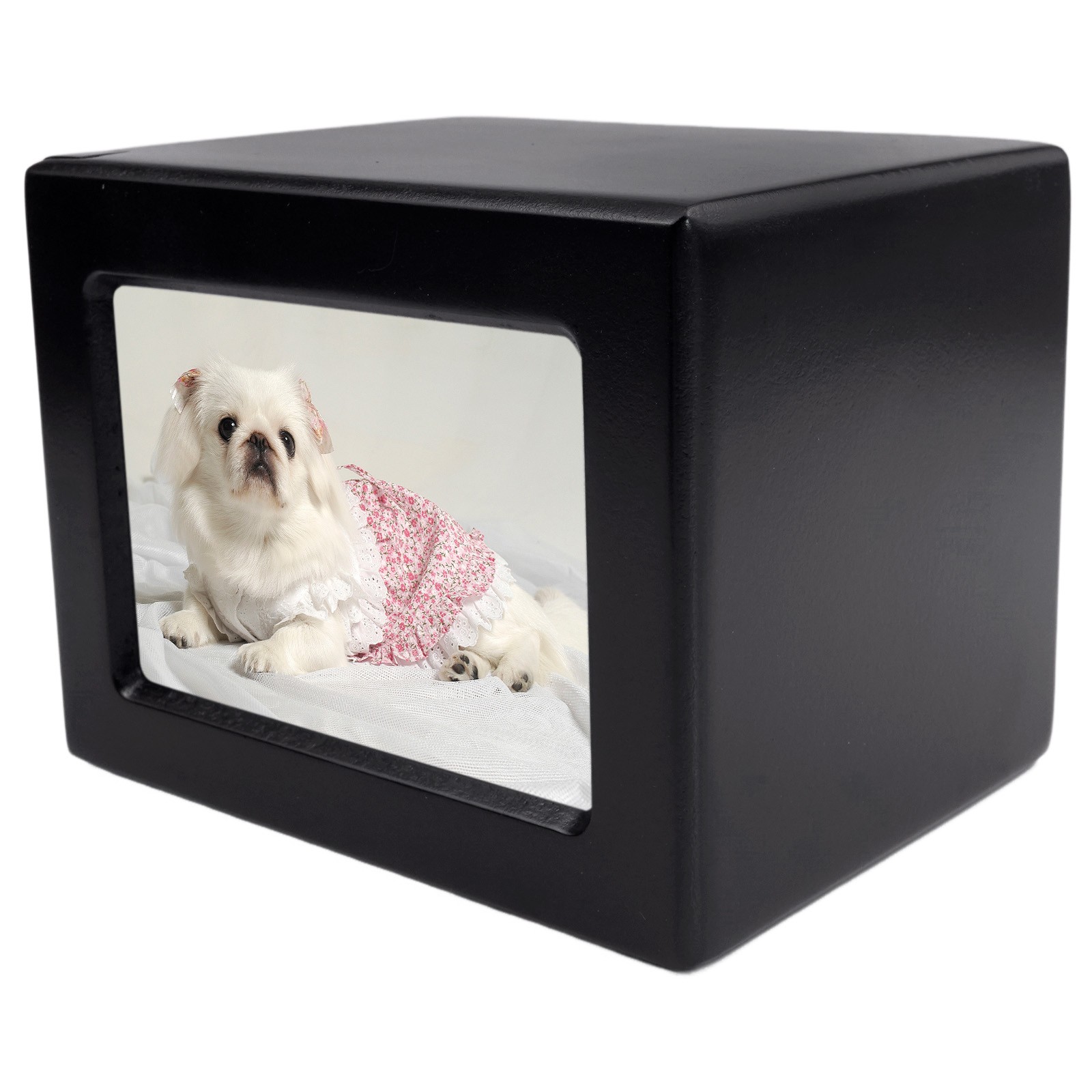 Black Wooden Funeral Cremation Urn with Photo Frame 3.9*3.6in For Dogs And Cats