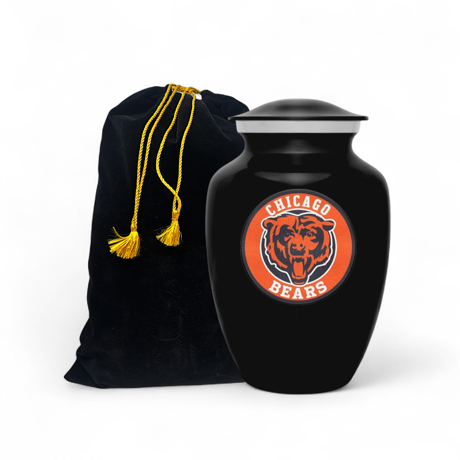 8 Inch Black Chicago Bears Football Style Cremation Urn Adult Ashes Metal Urns