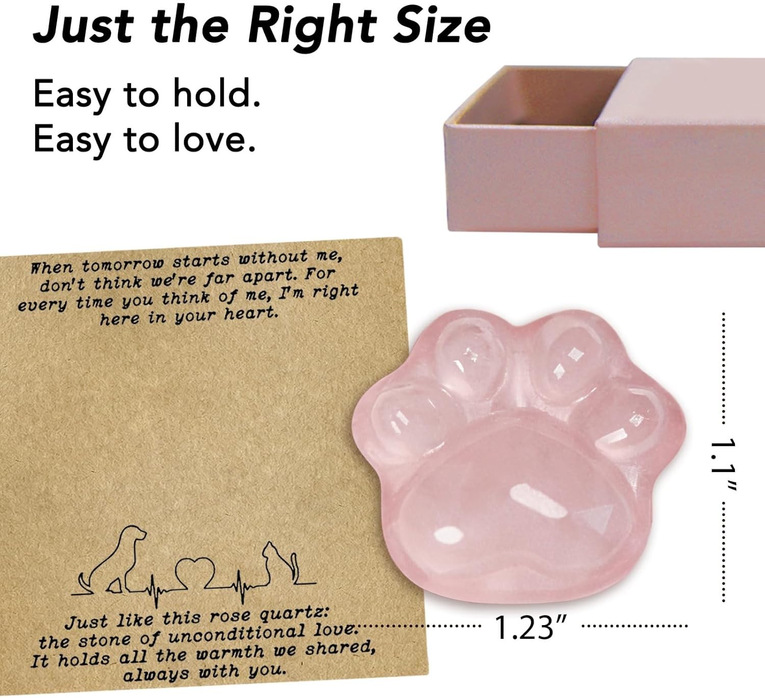 Pet Loss Sympathy Gift – Rose Quartz Heart Crystal with Memorial Card, in Loving