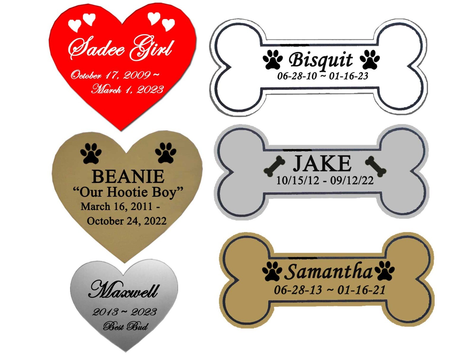 Engraved Pet Loss Name Plate, Personalized Heart or Bone Shape, Dog, Cat Any Pet