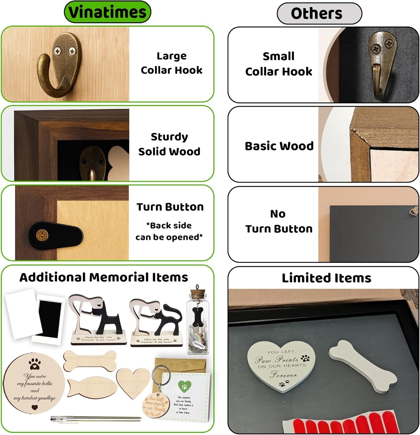 8.6” Rustic Pet Memorial Shadow Box with Collar Holder & Keepsakes