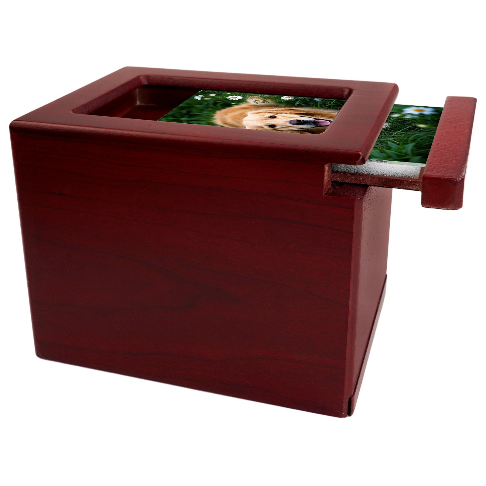 Red Wooden Funeral Cremation Urn with Photo Frame For Dogs And Cats 3.9*3.6in