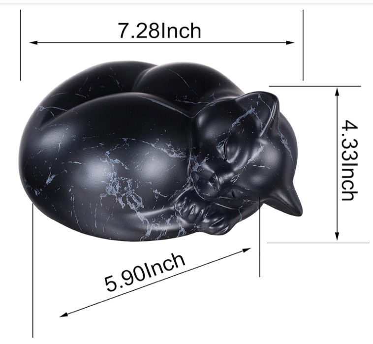 Sleeping Cat Urn For Ashes Black Marble Resin Pet Memorial Cat Cremation