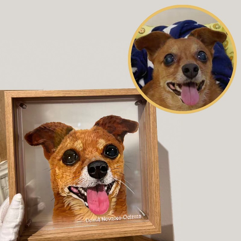 Custom 3D Pet Portrait | 6-Layer Hand-Painted Acrylic | Memorial Set+Memory Box