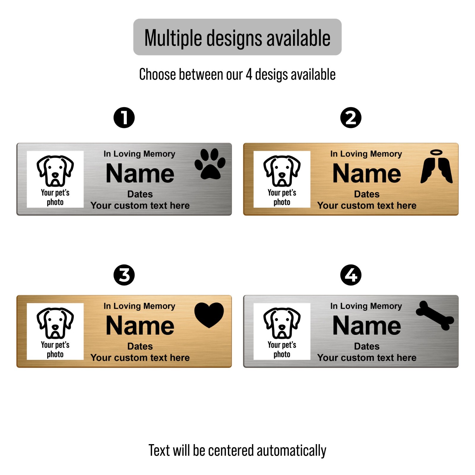 Custom Pet Memorial Urn Adhesive Metal Nameplate, Personalized Plaque for Dog