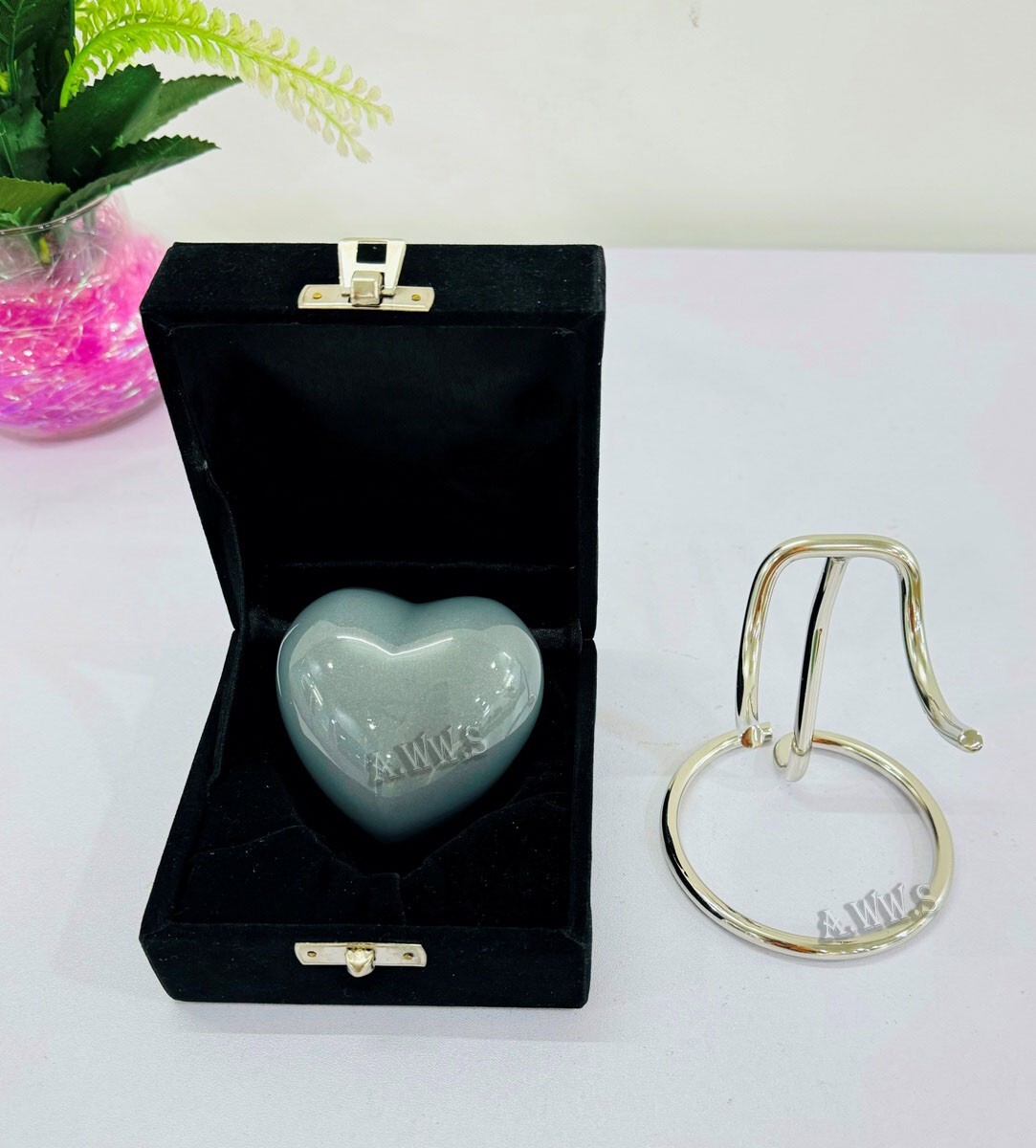 Grey Heart Shaped Urn Keepsake – Small Heart Urn for Human Ashes – Handcrafted