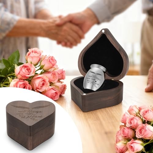 Angel Wing Small Urns for Human Ashes Heart Shaped Wooden Wings(1.57″)
