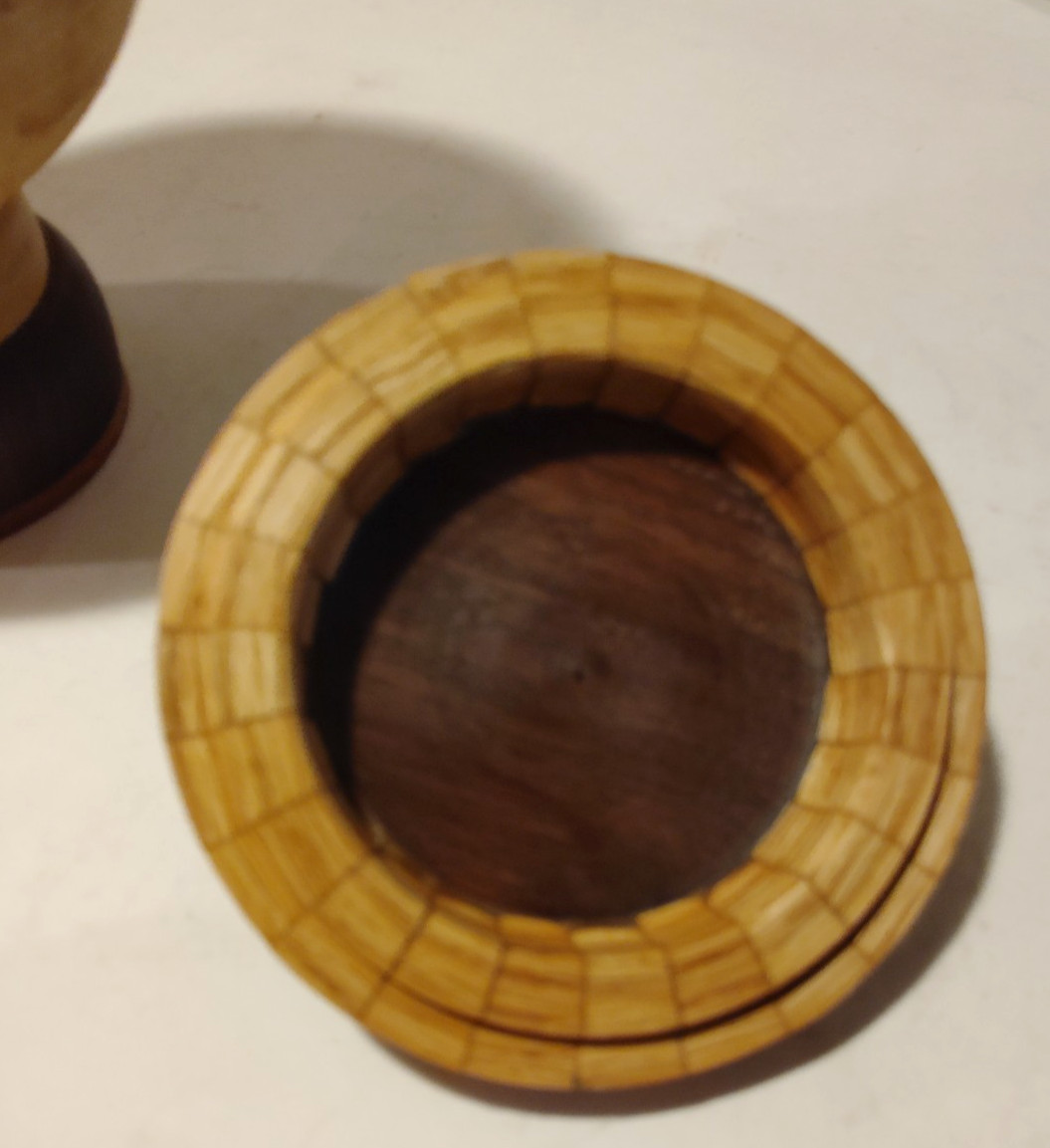 Oak Walnut Wood Cremation Urn Spaceship Segmented Hand Turned Pet