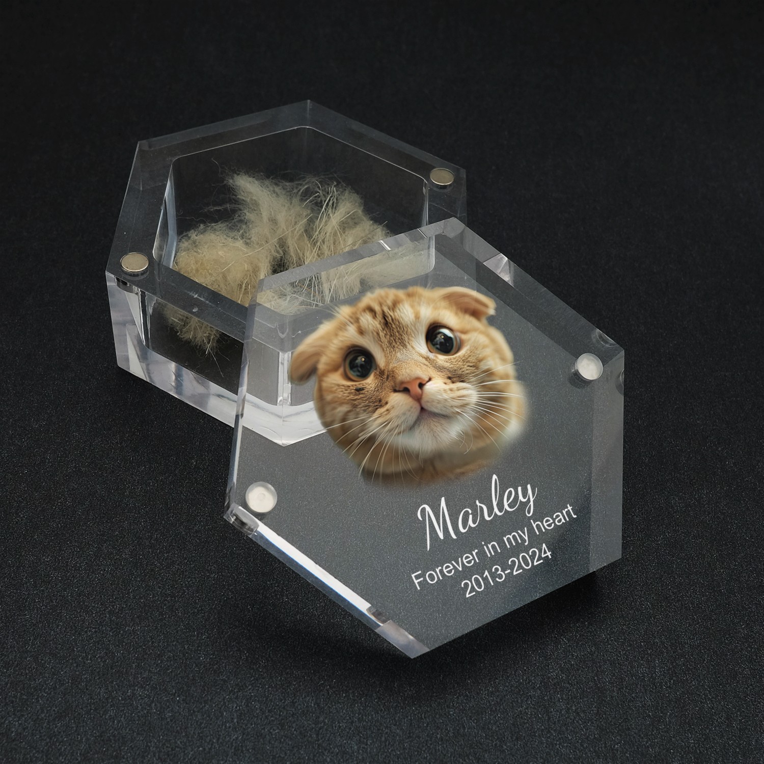 Personalized Pet Hair Box Dog and Cat Fur Custom Keepsake Box Photo Memorial Box