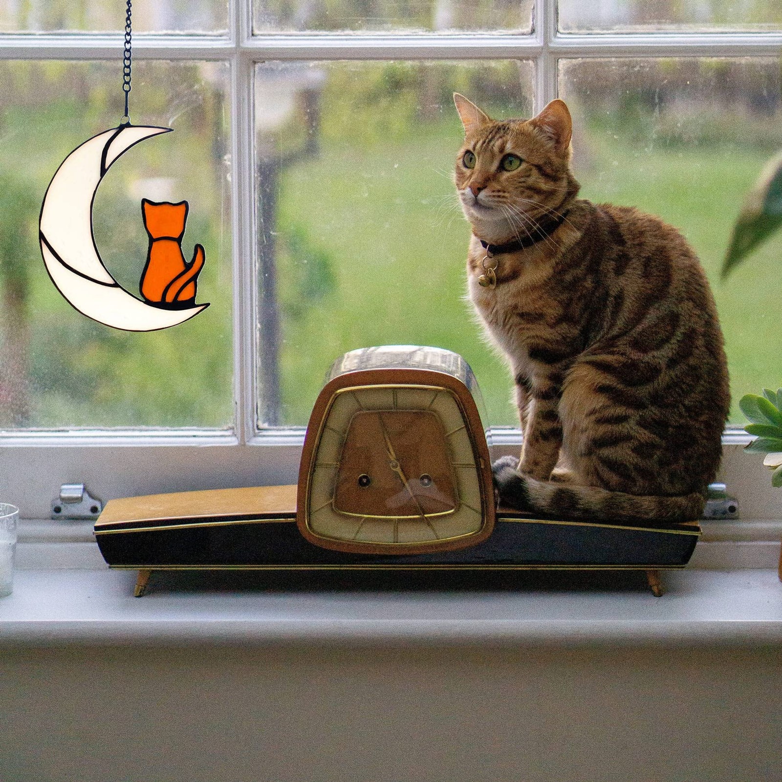 Orange Cat Glass Ornament for Cat Lovers, Tabby Cat Memorial Gift, Hanging Cat