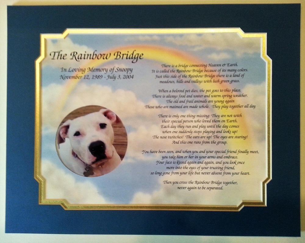 Personalized Memorial Poem The Rainbow Bridge For Loss of Pet w/ Dual Mat Border