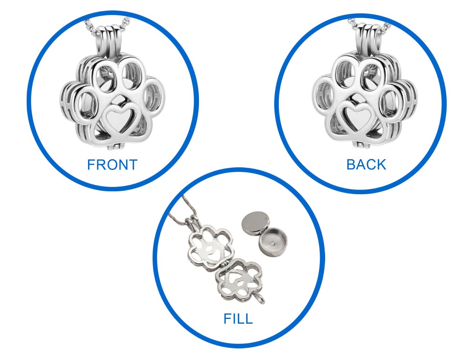 Paw Print On My Heart Keepsake Urn Interchangeable Necklace or Key Ring, Engrave