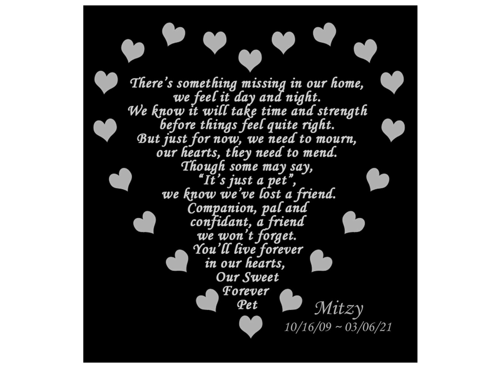 FOREVER PET Engraved Pet Memorial Poem Plate 4 Sizes To Choose Dog Cat Any Pet