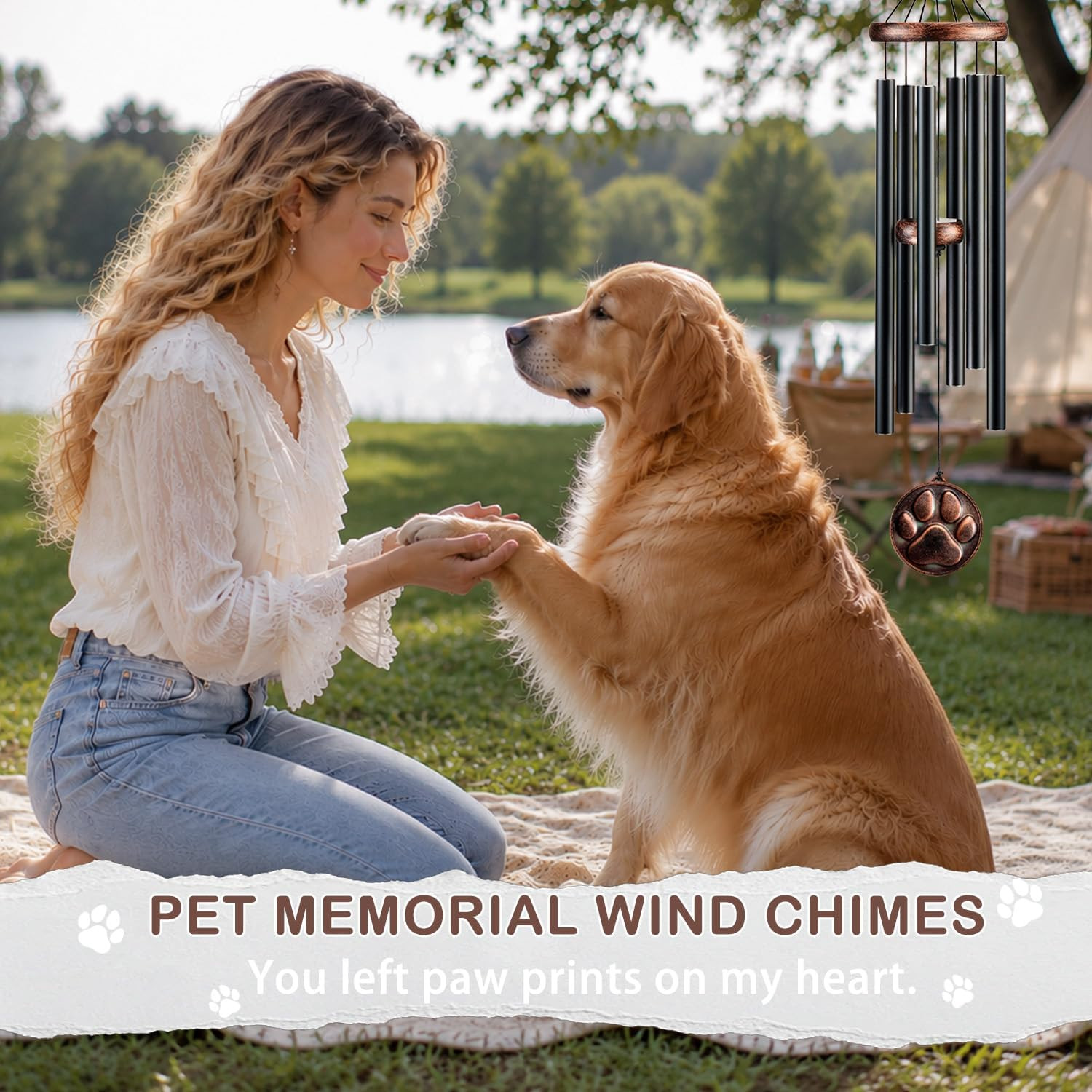 Dog Memorial Gifts for Loss of Dog, 32″ Pet Memorial Vintage Wind Chimes with Em