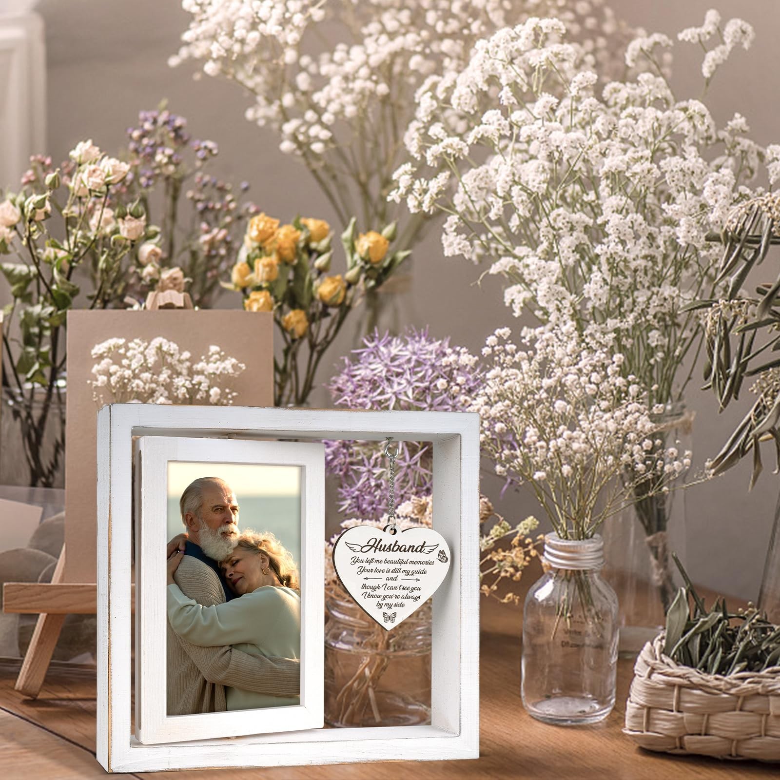 Vetbuosa Husband Memorial Picture Frame, Rotating 4×6 Photo Frame, Vintage St…