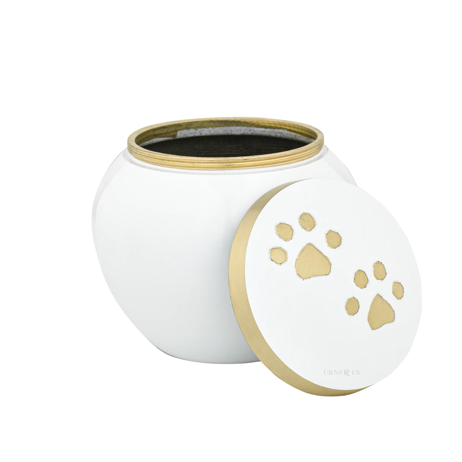 Pure Paws White Brass Pet Cremation Urn –Medium Memorial Urn for Dog & Cat Ashes