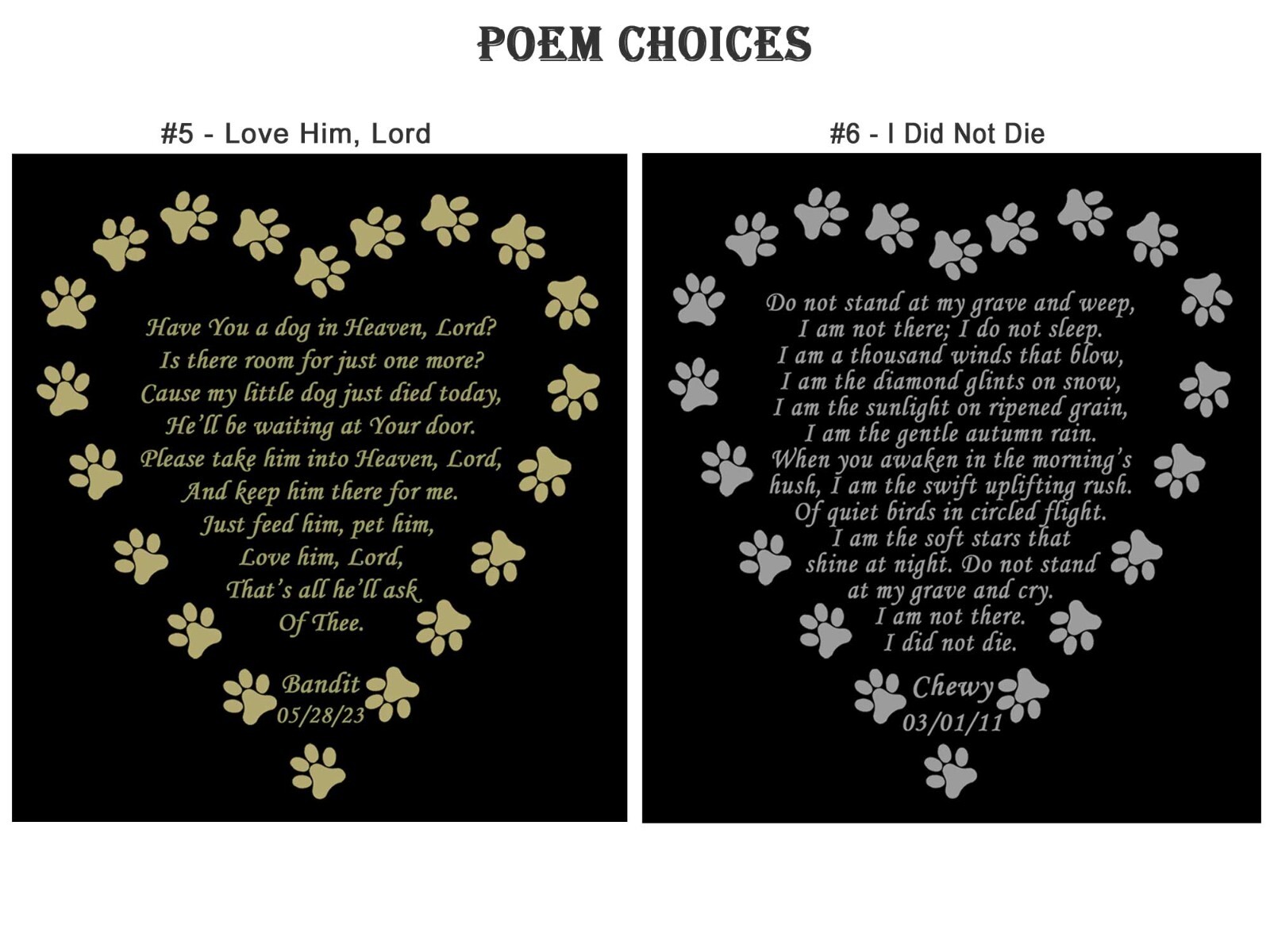 Engraved Pet Name Plate, Memorial Poem Plate, Many Poem Choices, Dog, Cat, Any