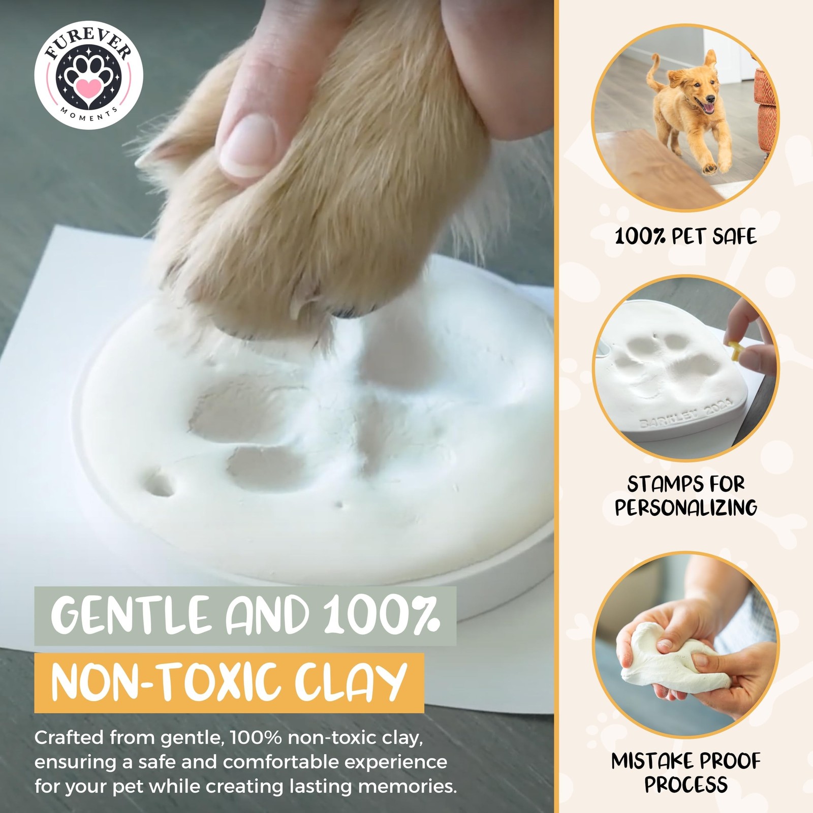 Pet Paw Print Impression Kit Makes (2) Dog Keepsake Ornaments, Inkless Paw Pr…