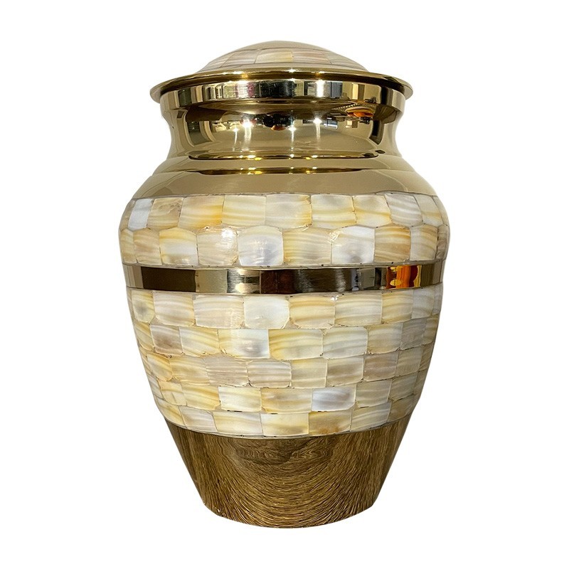 Pearl Petal Adult Brass Cremation Urn for Ashes – Elegant Mother of Pearl Memory