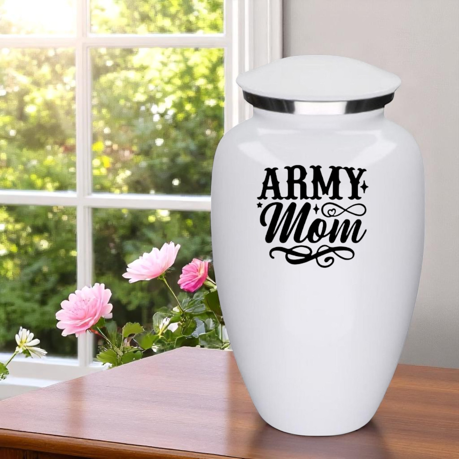 Army Mom White Metal Adult Cremation Urn 190 Cu In Military Memorial Urn
