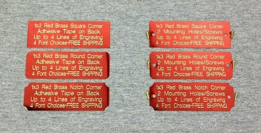 1×3 Custom Engraved Red Brass Plate, Trophy, Taxidermy, Picture, Flag, Pet