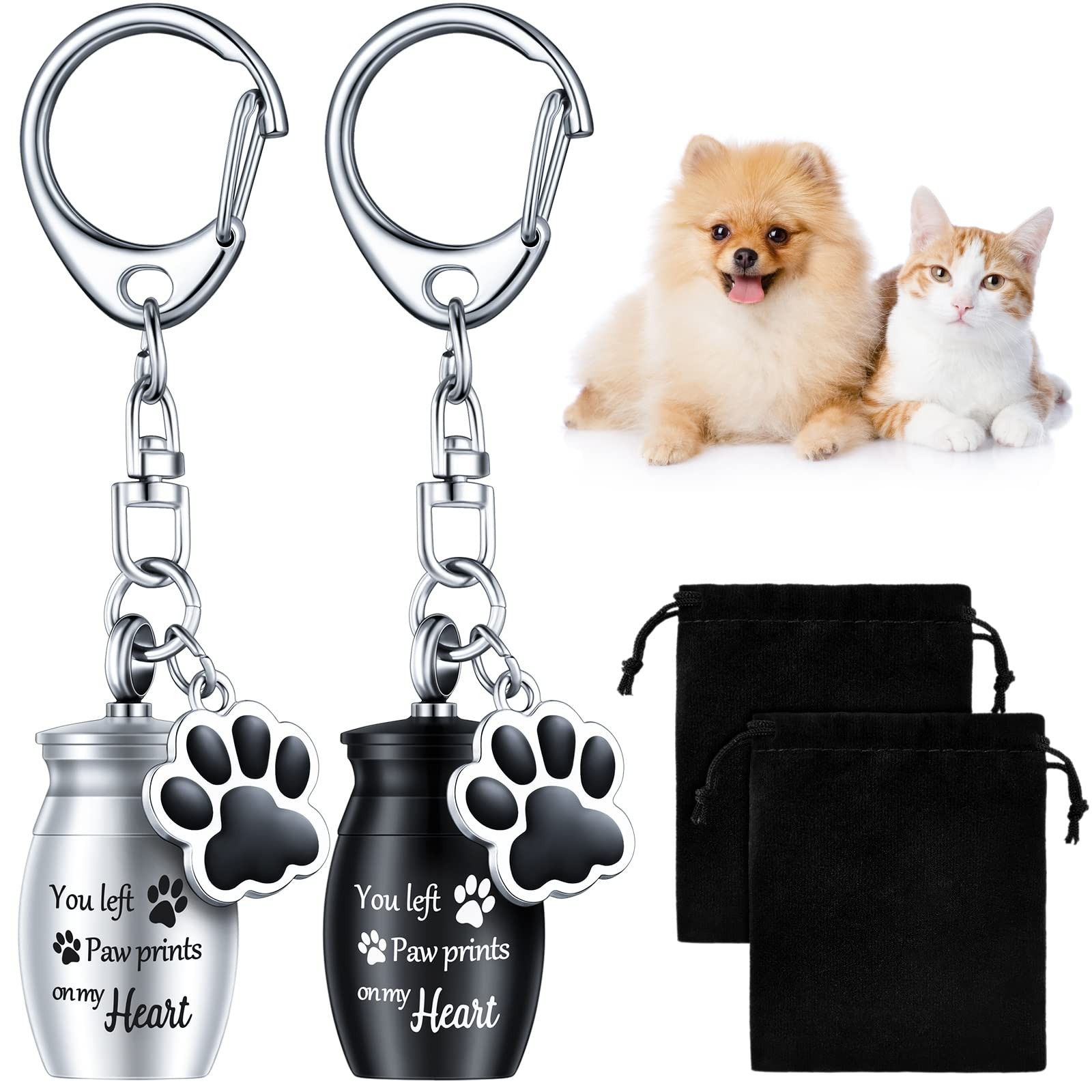 2 Pcs Pet Dog Urns Keychain for Ashes with 2 Storage Bags Small Cat Cremation
