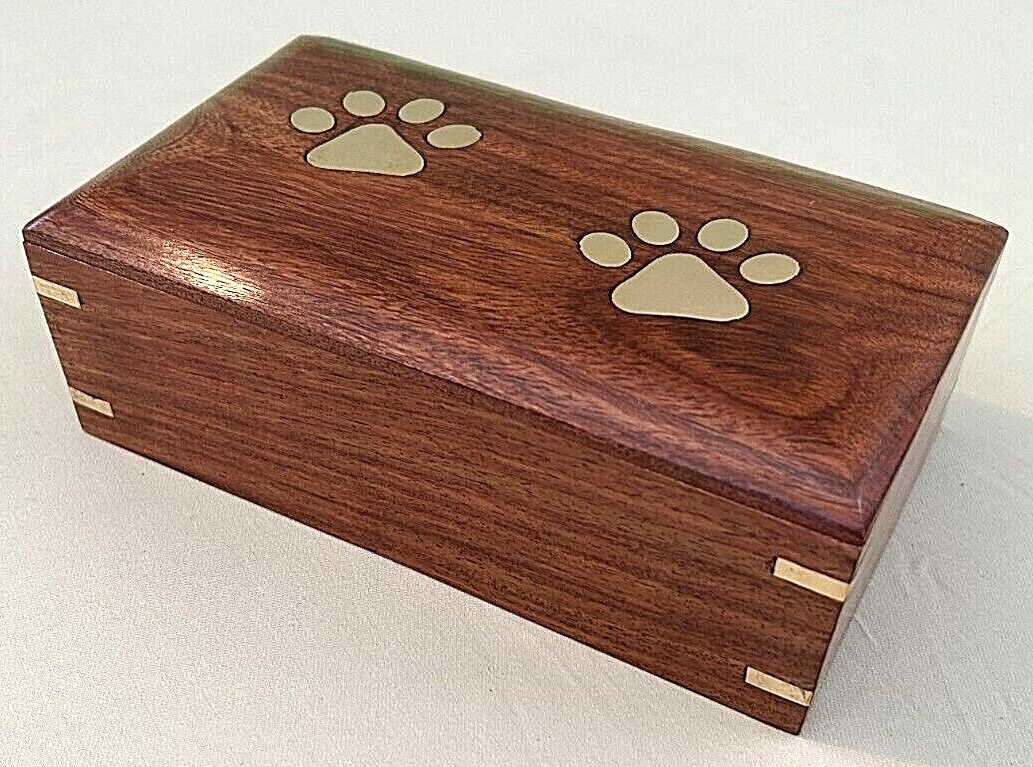 Memorial Pet Urns Dog/Cat Ashes Rosewood w/ Brass Trim – S/M/L