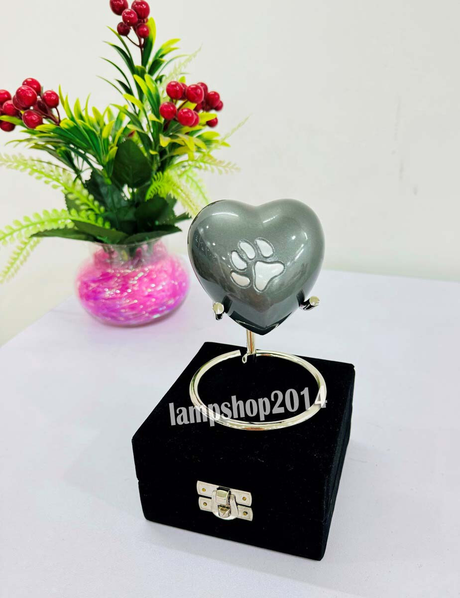 Dark Grey Heart Urn Paw Print Memorial Urn for Ashes-Pet Small Urn w/Box & Stand