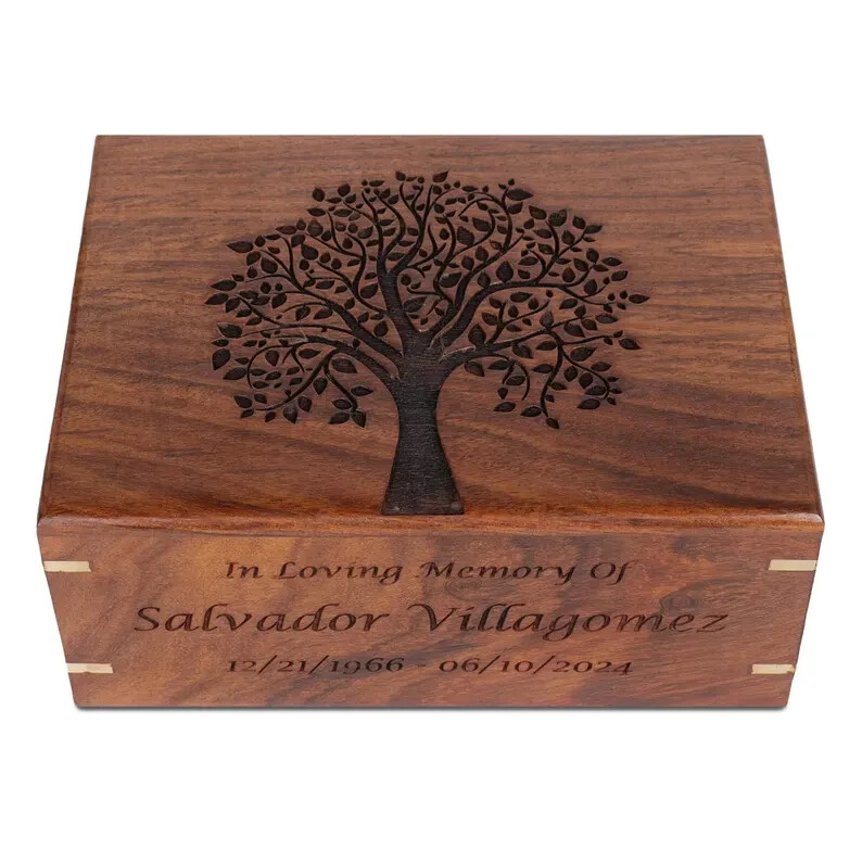Rosewood Urns Hand Carved Tree Of Life Funeral Cremation Adult Ashes Urns Brown
