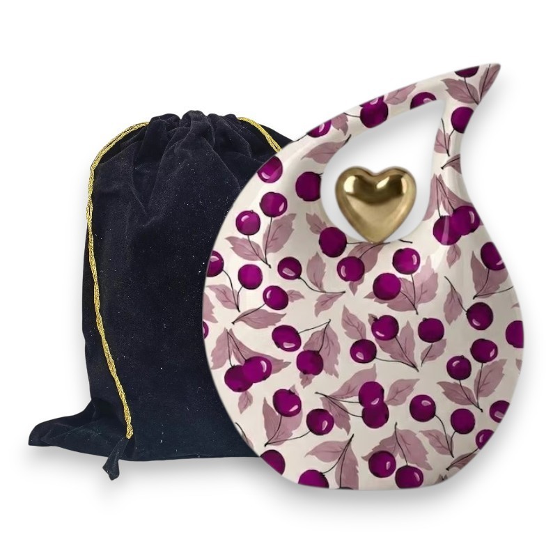 Purple Cherry Aluminum Cremation Urn 200 Cu In Adult Human Ashes Gold Heart