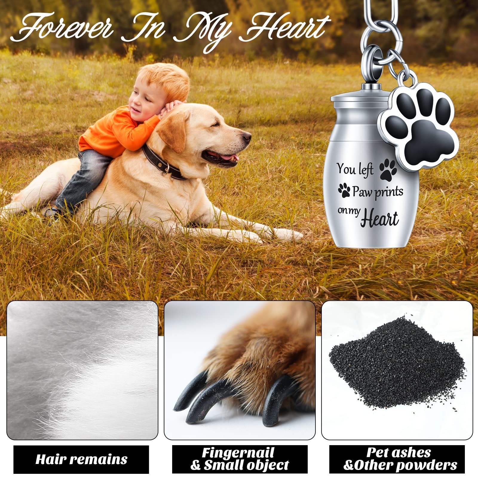2 Pcs Pet Dog Urns Keychain for Ashes with 2 Storage Bags Small Cat Cremation