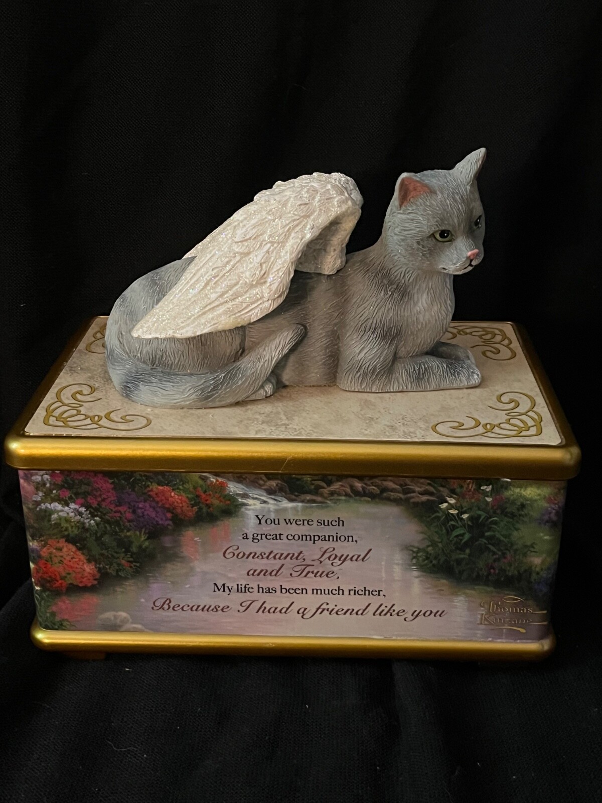 Thomas Kinkade My Forever Friend Cat Remembrance Keepsake Box Gray Cat Wings