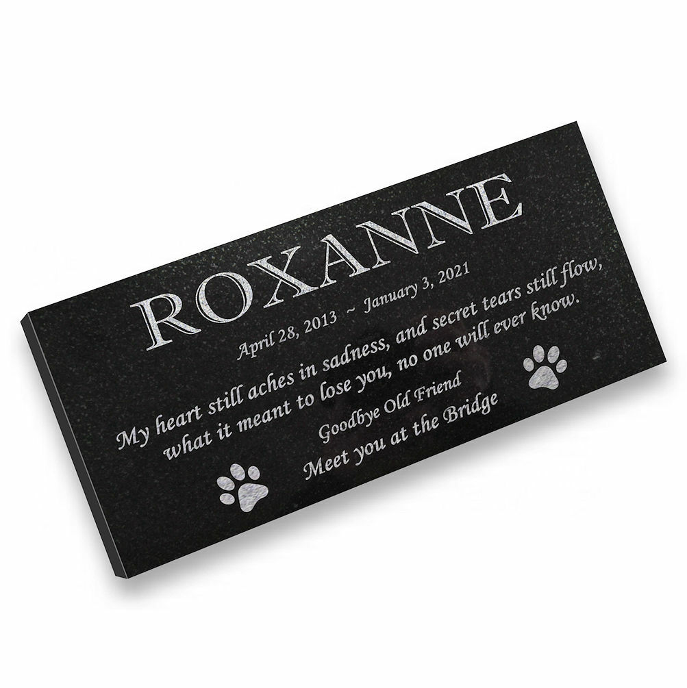 Personalized Cat or Dog Memorial – Granite Pet Memorial – 6×12 – Roxanne