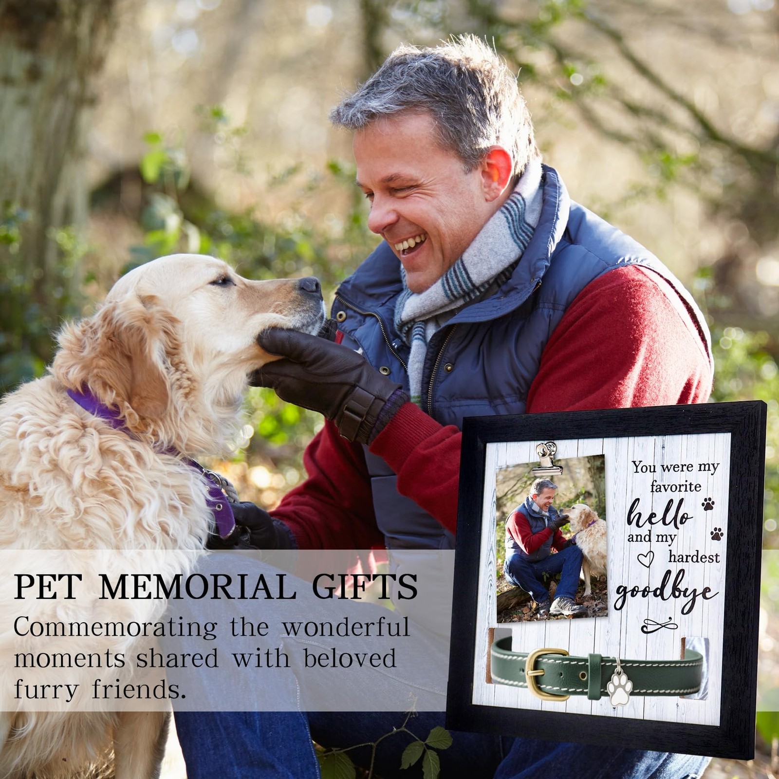 Pet Memorial Frame with Collar Holder, Pet Memorial Gifts for Dogs with Pet P…