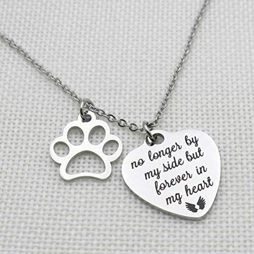 Pet Memorial Gift No Longer by My Side But Forever in My Heart Engraved Necklace