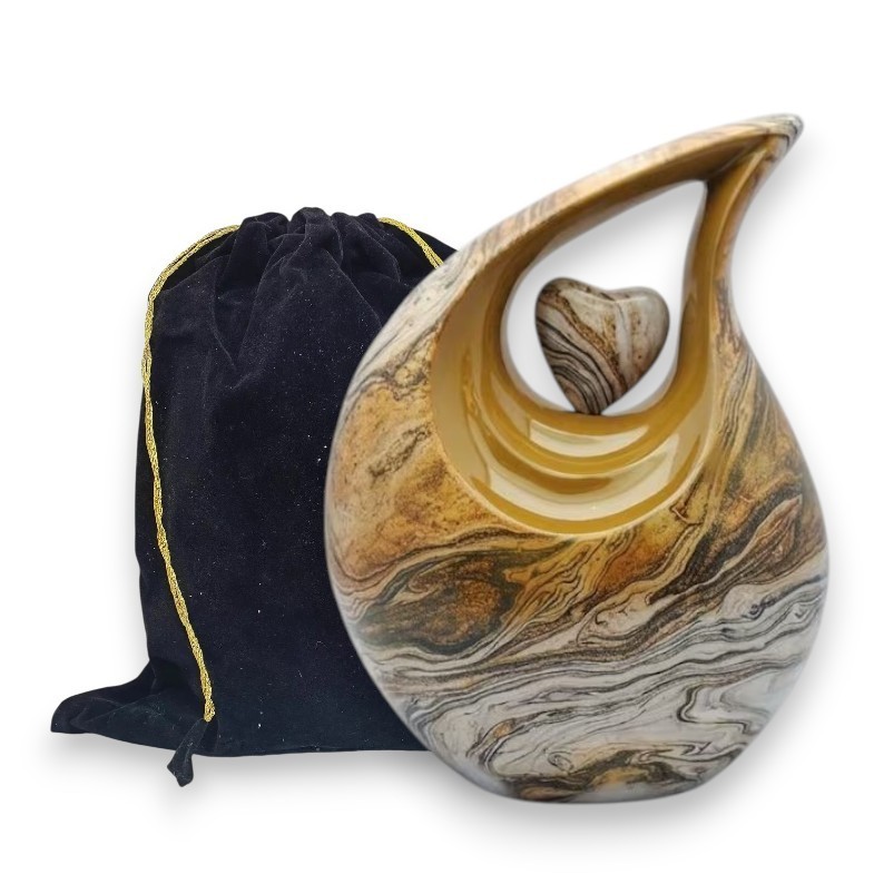 Gold & Brown Marble Teardrop Aluminum Cremation Urns Adult Human Ashes