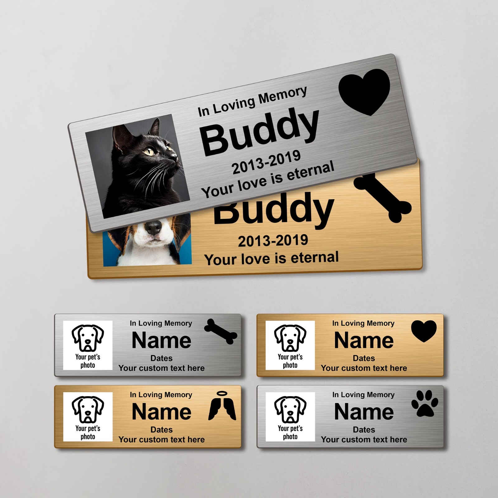 Custom Pet Memorial Urn Adhesive Metal Nameplate, Personalized Plaque for Dog