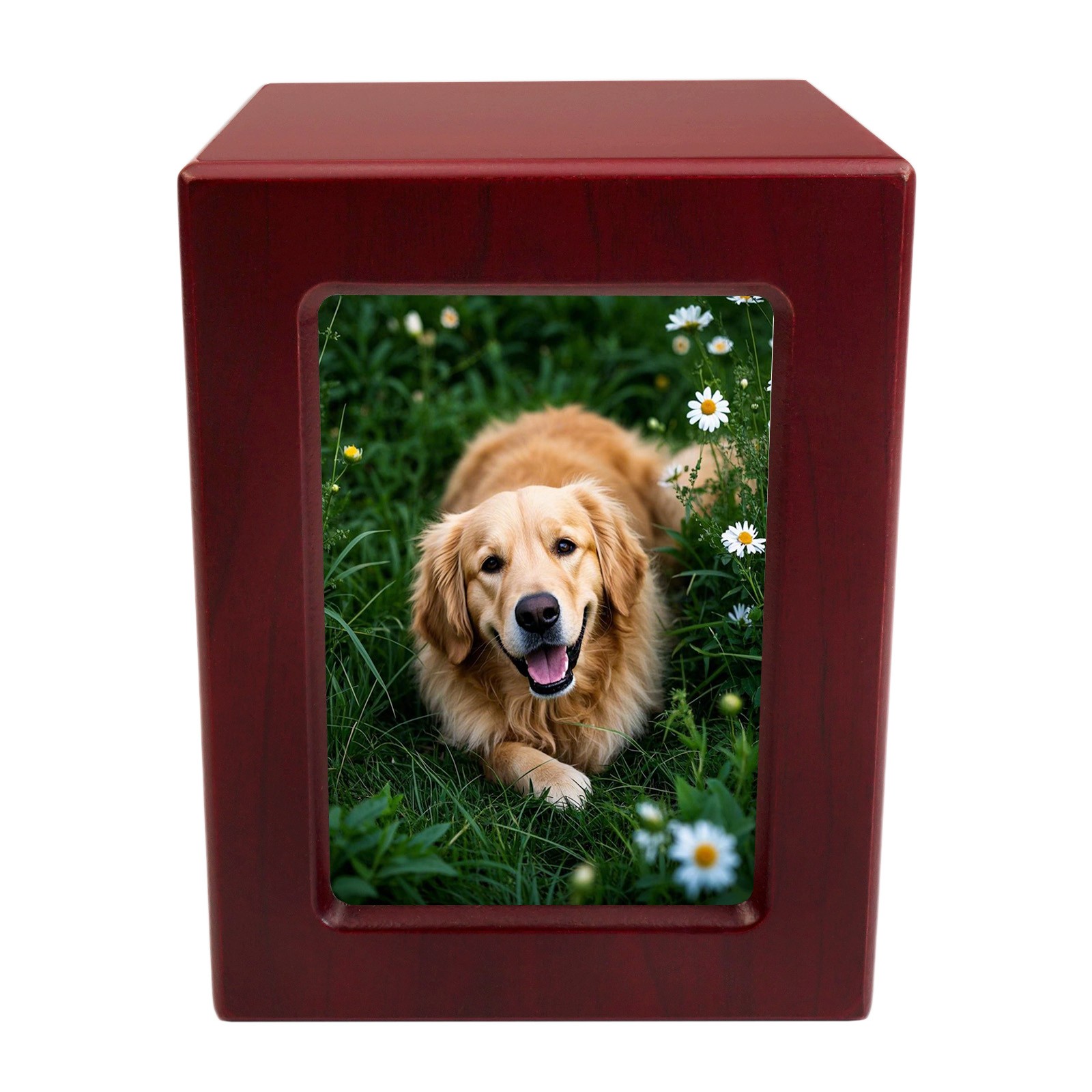 Red Wooden Funeral Cremation Urn with Photo Frame For Dogs And Cats 3.9*3.6in