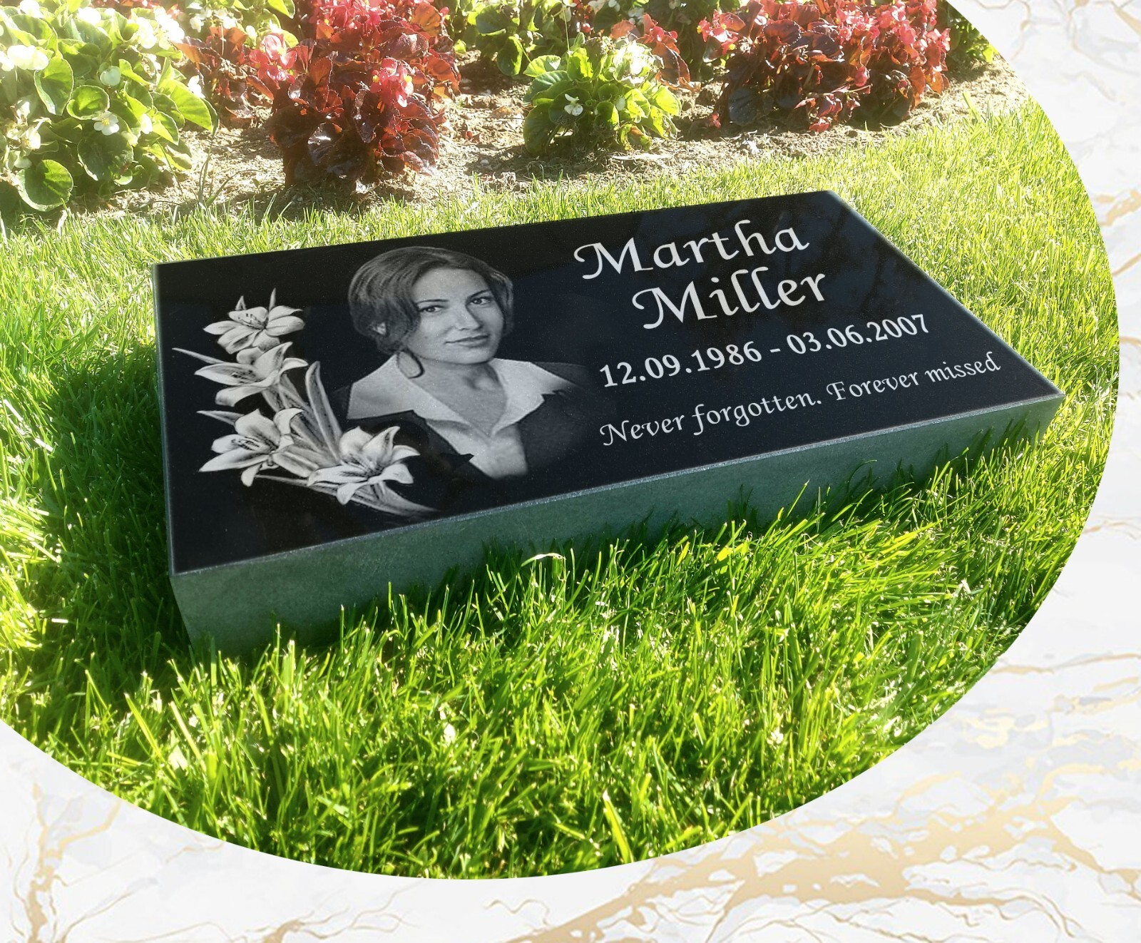 16″х8″х3″ inch Large Pet Headstone  Diamond Engraved on the Grave Marker Granite